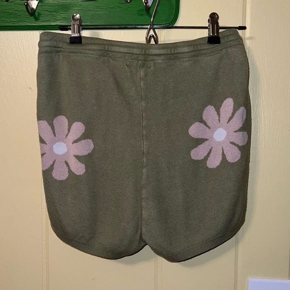 Ekouaer Green Pink Floral Knit Drawstring Waist Comfy Shorts Size L - Picture 8 of 9